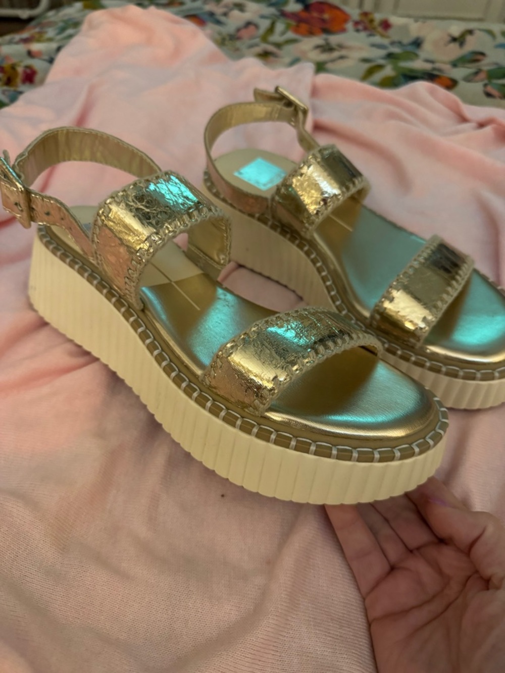 Dolce Vita Gold Platform Sandals with Chunky Cream Sole